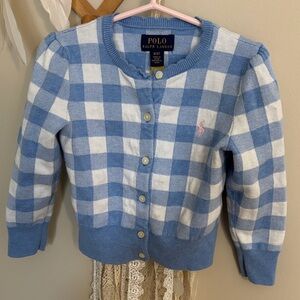 Polo by Ralph Lauren Blue and White Plaid little girls cardigan size 3t